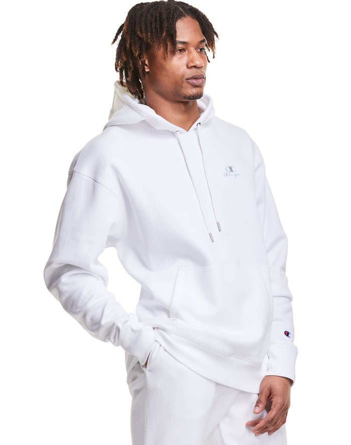 Champion Mens Hoodie NZ - Classic Fleece Embroidered Applique Logo White ( 1845-FTHGR )